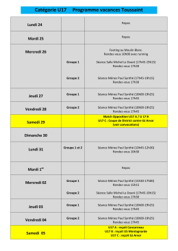 Catégorie U17 Programme vacances Toussaint