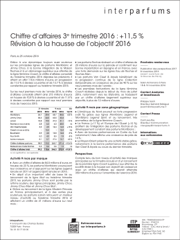 Chiffre d`affaires 3 e trimestre 2016 : 110,6 M