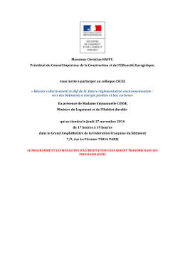 Le colloque CSCEE se tiendra le Jeudi 17 novembre 2016