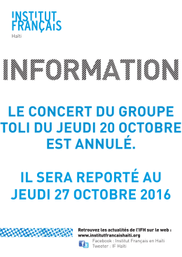 le concert du groupe toli du jeudi 20 octobre est annulé. il sera