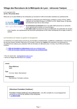 Village des Recruteurs de la Métropole de Lyon : retrouvez l`iaelyon
