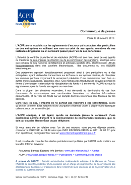 Communiqué - Autorité de contrôle prudentiel et de résolution