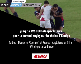 jusqu`à 396 000 téléspectateurs pour le samedi rugby sur la chaine