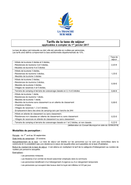 TARIFS TAXE DE SEJOUR 2017