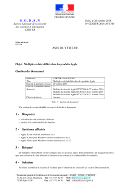 SGDSN AVIS DU CERT-FR Gestion du document 1 - Certa