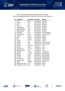 Entry list Women Elite (including reseve riders) Liste des engagés