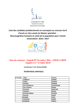 Concours &eacute;crit - Facult&eacute; des Sciences