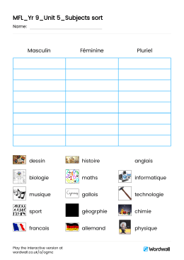 MFL_Yr 9_Unit 5_Subjects sort