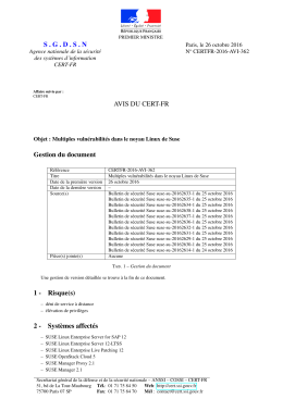 SGDSN AVIS DU CERT-FR Gestion du document 1 - Certa