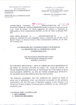 Page 1 : REPUBLIQUE DU CAMEROUN Paix-Travail