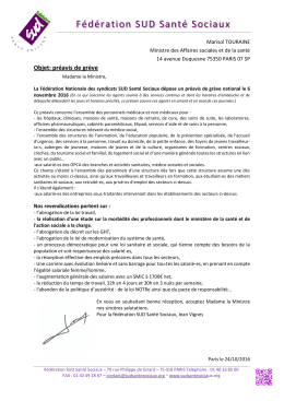 Pr&eacute;avis de gr&egrave;ve SUD Sant&eacute; Sociaux 6 novembre