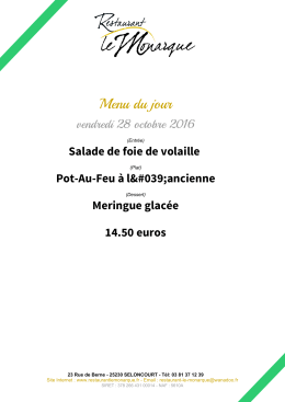 Menu du jour - restaurantlemonarque.fr