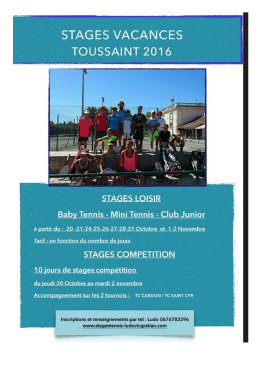 Page 1 STAGES VACANCES TOUSSAINT 201 6 Baby Tennis