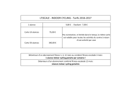 L`ESCALE - INDOOR CYCLING - Tarifs 2016-2017
