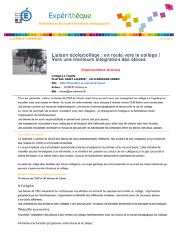 Liaison école/collège : en route vers le collège ! Vers une meilleure