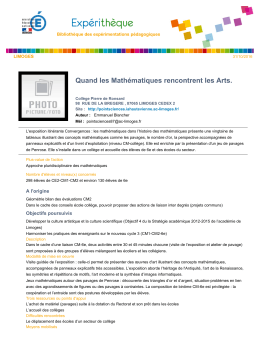Quand les Math&eacute;matiques rencontrent les Arts.