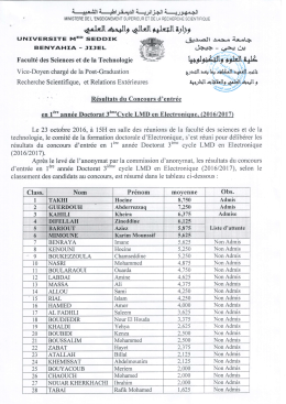 Liste des admis au concours Doctorat 3eme cycle