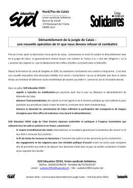 D&eacute;mant&egrave;lement de la jungle de Calais - sud &eacute;ducation nord