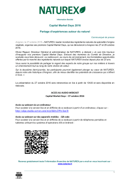 Capital Market Days 2016 Partage d`exp&eacute;riences autour du naturel