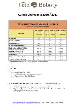 Cenník ubytovania 2016 / 2017