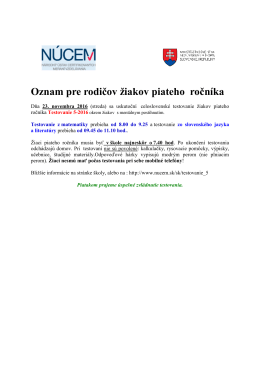 Oznam pre rodi nam pre rodičov žiakov piateho ročníka