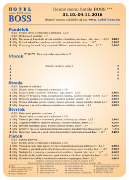 Pondelok Utorok Streda Štvrtok Piatok 31.10.-04.11.2016