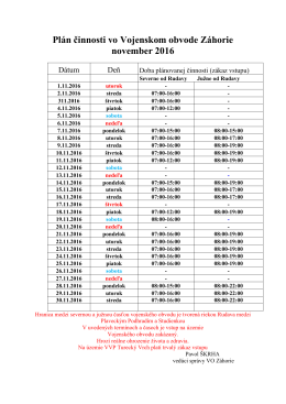 Plán činnosti vo Vojenskom obvode Záhorie