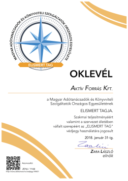 oklevél - Aktív Forrás Kft.