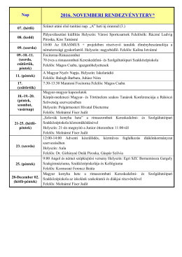 2016. novemberi rendezvényterv