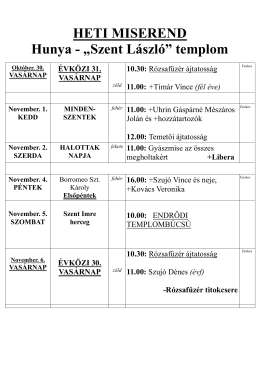 HETI MISEREND Hunya - &bdquo;Szent L&aacute;szl&oacute;&rdquo; templom