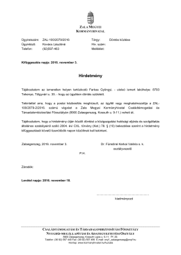 Hirdetmény Farkas Gyöngyi