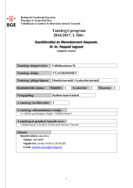 Vállalkozástan 2. - Budapesti Gazdasági Egyetem