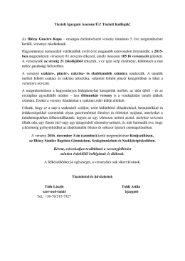 Tisztelt Igazgat&oacute; Asszony/&Uacute;r! Tisztelt Koll&eacute;g&aacute;k! Az Ill&eacute;ssy Gasztro