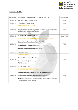 Četvrtak 3. 11. 2016. 09.00-10.00 REGISTRACIJA SUDIONIKA