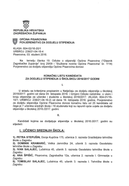 Konačna lista za dodjelu stipendija u školskoj 2016/2017 godini
