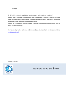 Obavijest o novim kamatnim stopama Banke (u primjeni 15.11.2016.)