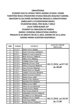 OBAVEZNI SISTEMATSKI PREGLED za studenteTREĆE godine