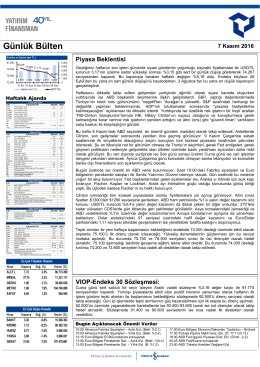 Günlük Bülten - Yatırım Finansman