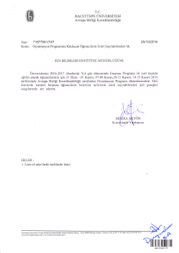 Detaylı liste için tıklayınız. - Hacettepe Üniversitesi Fen Bilimleri