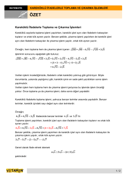 Kareköklü İfadelerle Toplama ve Çıkarma İşlemleri