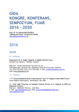 gıda kongre, konferans, sempozyum, fuar 2016 &ndash; 2020