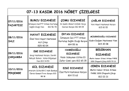 07-13 kasım 2016 n&ouml;bet &ccedil;izelgesi