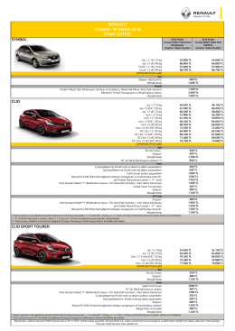 RENAULT 1 KASIM - 30 KASIM 2016 FİYAT LİSTESİ