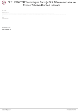 02.11.2016 TEB Yardımlaşma Sandığı Stok D&uuml;zenleme Hakkı ve