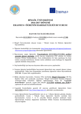 2016-2017 Dönemi Erasmus+ Öğrenim Hareketliliği Duyurusu