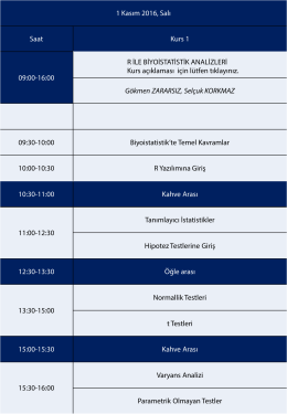 1 Kasım 2016, Salı Saat Kurs 1 09:00-16:00 R İLE