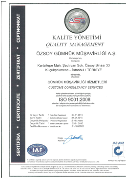 ISO 9001 - Özsoy Gümrük Müşavirliği A.Ş.