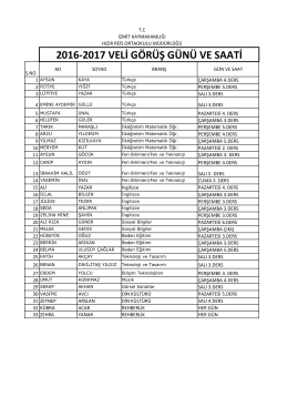 2016-2017 VELİ GÖRÜŞ GÜNÜ VE SAATİ