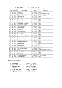 2016-2017 Güz Yarıyılı Kimya Bölümü Ara Sınav Programı