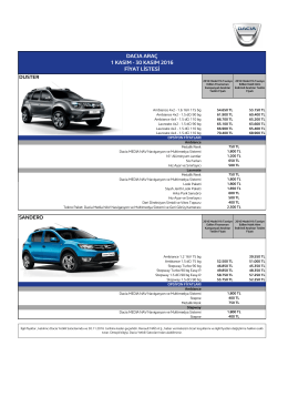 DACIA ARAÇ 1 KASIM - 30 KASIM 2016 FİYAT LİSTESİ